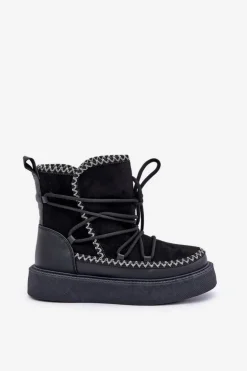 Śniegowce Damskie Z Haftem Na Platformie Czarne Naleris