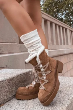 Śniegowce Damskie Z Kożuszkiem Camel Irmara