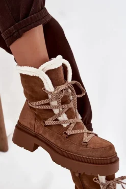 Śniegowce Damskie Z Kożuszkiem Camel Irmara