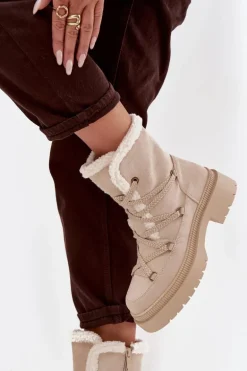 Śniegowce Damskie Z Kożuszkiem Beżowe Irmara