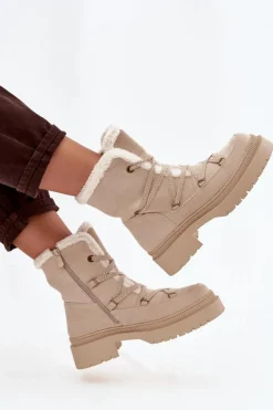 Śniegowce Damskie Z Kożuszkiem Beżowe Irmara