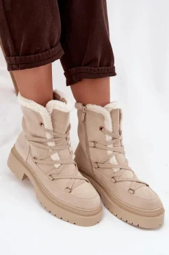 Śniegowce Damskie Z Kożuszkiem Beżowe Irmara