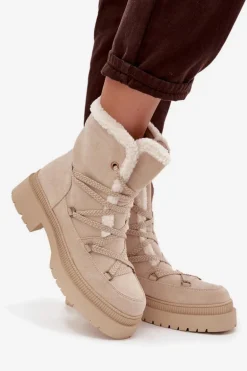 Śniegowce Damskie Z Kożuszkiem Beżowe Irmara