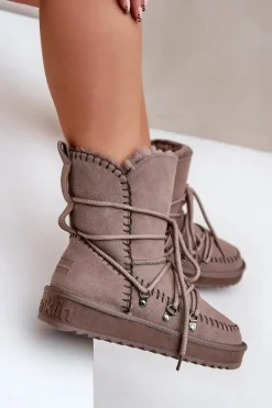 Śniegowce Damskie Z Naturalnego Zamszu D.Franklin DFSH375004 Taupe