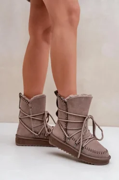 Śniegowce Damskie Z Naturalnego Zamszu D.Franklin DFSH375004 Taupe