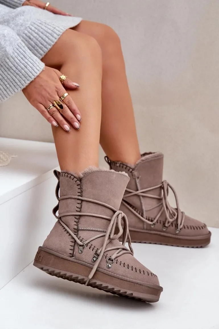 Śniegowce Damskie Z Naturalnego Zamszu D.Franklin DFSH375004 Taupe
