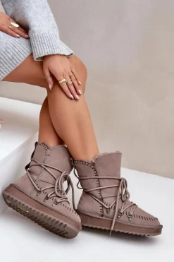Śniegowce Damskie Z Naturalnego Zamszu D.Franklin DFSH375004 Taupe