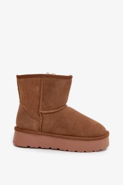Śniegowce Damskie Z Naturalnego Zamszu Na Platformie Camel Privine