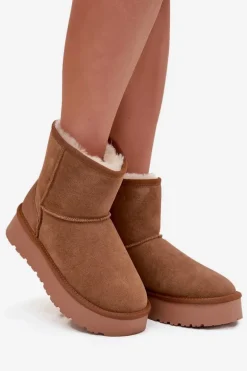 Śniegowce Damskie Z Naturalnego Zamszu Na Platformie Camel Privine