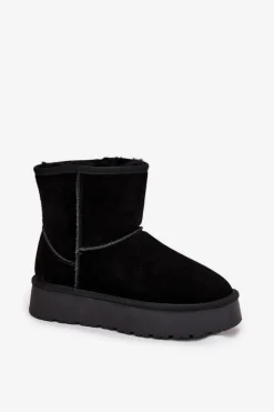 Śniegowce Damskie Z Naturalnego Zamszu Na Platformie Czarne Privine