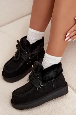 Śniegowce Damskie Z Naturalnego Zamszu D.Franklin DFSH375006 Czarne