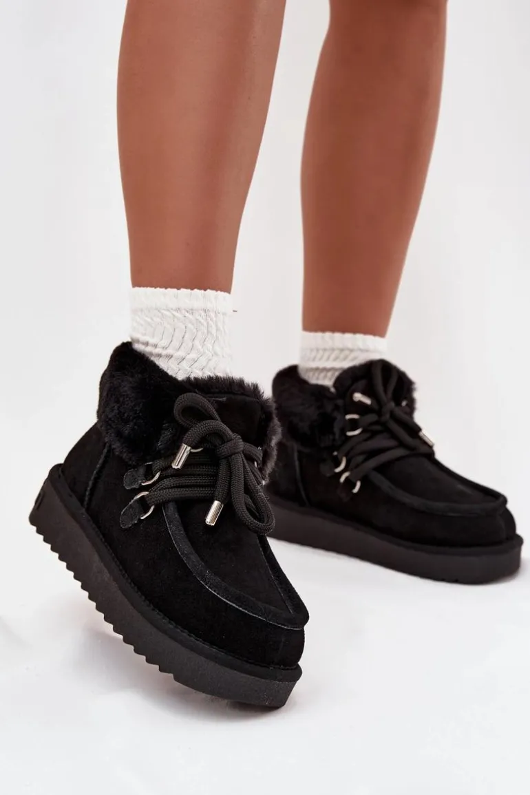 Śniegowce Damskie Z Naturalnego Zamszu D.Franklin DFSH375006 Czarne