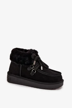 Śniegowce Damskie Z Naturalnego Zamszu D.Franklin DFSH375006 Czarne