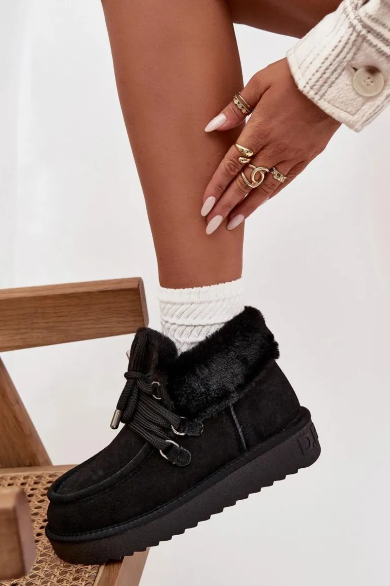 Śniegowce Damskie Z Naturalnego Zamszu D.Franklin DFSH375006 Czarne