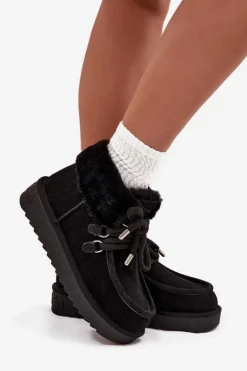 Śniegowce Damskie Z Naturalnego Zamszu D.Franklin DFSH375006 Czarne