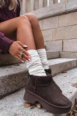 Śniegowce Damskie Z Naturalnego Zamszu Ocieplane Futerkiem Czekoladowe Milora