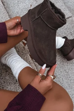 Śniegowce Damskie Z Naturalnego Zamszu Ocieplane Futerkiem Czekoladowe Milora