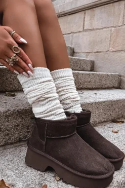 Śniegowce Damskie Z Naturalnego Zamszu Ocieplane Futerkiem Czekoladowe Milora