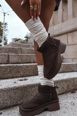 Śniegowce Damskie Z Naturalnego Zamszu Ocieplane Futerkiem Czekoladowe Milora