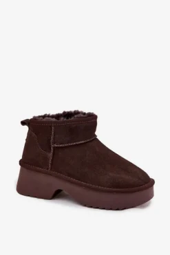 Śniegowce Damskie Z Naturalnego Zamszu Ocieplane Futerkiem Czekoladowe Milora