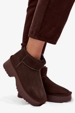 Śniegowce Damskie Z Naturalnego Zamszu Ocieplane Futerkiem Czekoladowe Milora