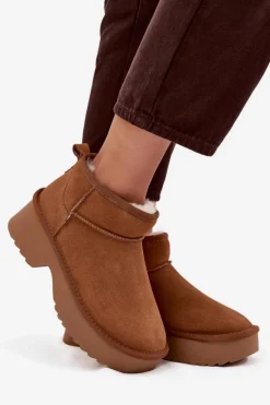 Śniegowce Damskie Z Naturalnego Zamszu Ocieplane Futerkiem Camel Milora