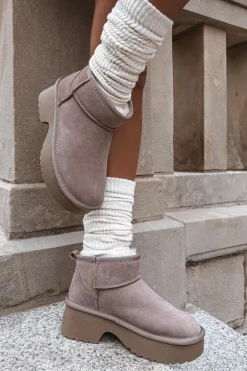 Śniegowce Damskie Z Naturalnego Zamszu Ocieplane Futerkiem Khaki Milora