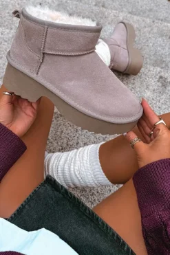 Śniegowce Damskie Z Naturalnego Zamszu Ocieplane Futerkiem Khaki Milora