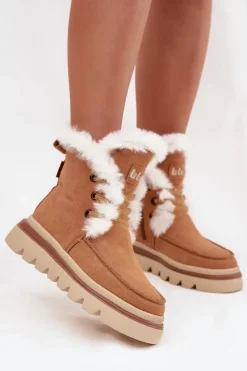 Śniegowce Damskie Z Naturalnego Zamszu Lee Cooper LCJ-25-01-3738 Camel