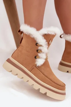 Śniegowce Damskie Z Naturalnego Zamszu Lee Cooper LCJ-25-01-3738 Camel
