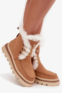 Śniegowce Damskie Z Naturalnego Zamszu Lee Cooper LCJ-25-01-3738 Camel