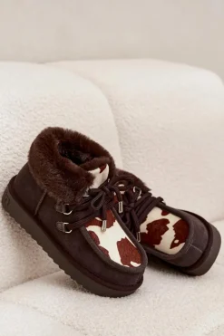 Śniegowce Damskie Z Naturalnego Zamszu Łaty D.Franklin DFSH375008 Czekoladowe