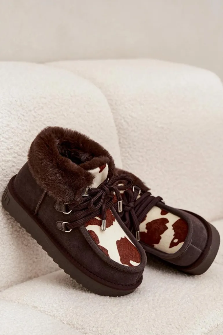 Śniegowce Damskie Z Naturalnego Zamszu Łaty D.Franklin DFSH375008 Czekoladowe