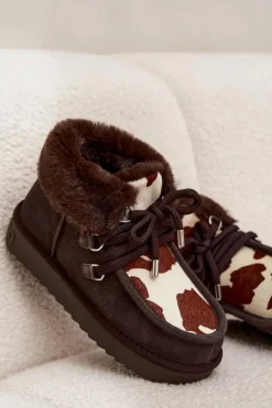 Śniegowce Damskie Z Naturalnego Zamszu Łaty D.Franklin DFSH375008 Czekoladowe