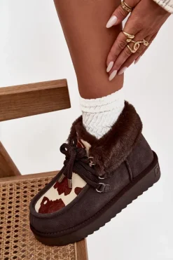 Śniegowce Damskie Z Naturalnego Zamszu Łaty D.Franklin DFSH375008 Czekoladowe