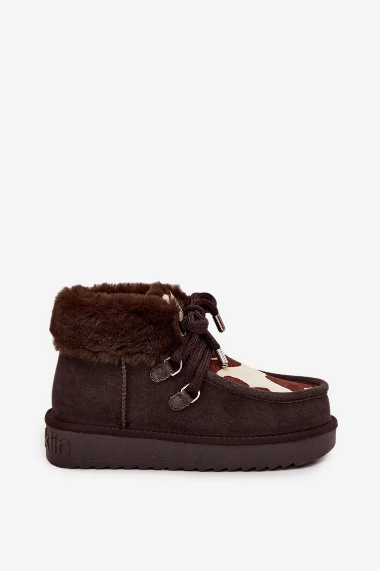 Śniegowce Damskie Z Naturalnego Zamszu Łaty D.Franklin DFSH375008 Czekoladowe