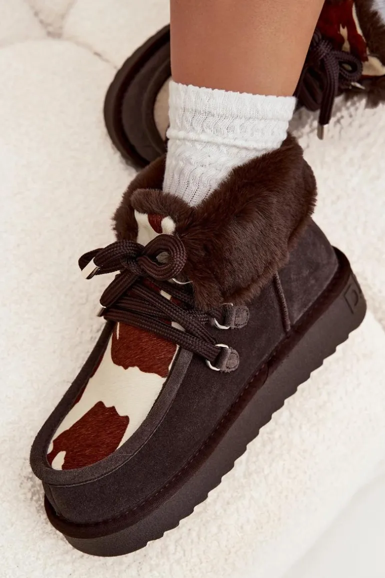 Śniegowce Damskie Z Naturalnego Zamszu Łaty D.Franklin DFSH375008 Czekoladowe