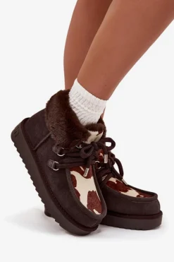 Śniegowce Damskie Z Naturalnego Zamszu Łaty D.Franklin DFSH375008 Czekoladowe