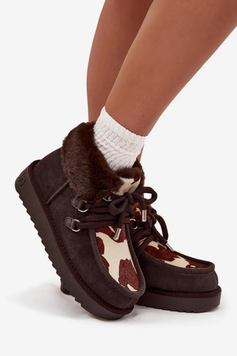 Śniegowce Damskie Z Naturalnego Zamszu Łaty D.Franklin DFSH375008 Czekoladowe