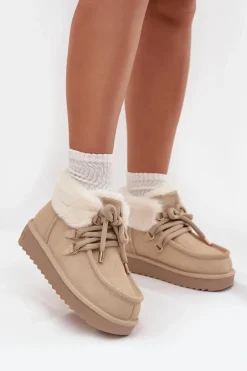 Śniegowce Damskie Z Naturalnego Zamszu D.Franklin DFSH375006 Jasnobeżowe