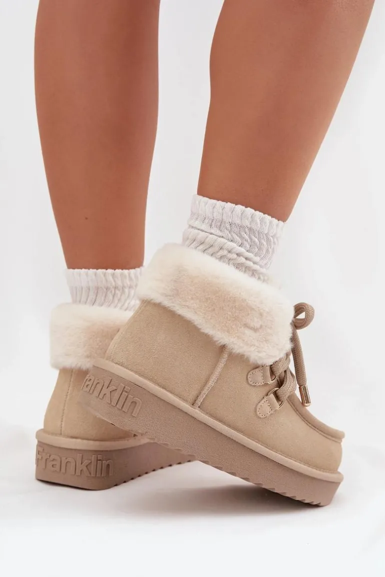 Śniegowce Damskie Z Naturalnego Zamszu D.Franklin DFSH375006 Jasnobeżowe