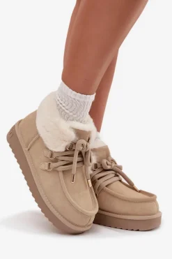 Śniegowce Damskie Z Naturalnego Zamszu D.Franklin DFSH375006 Jasnobeżowe