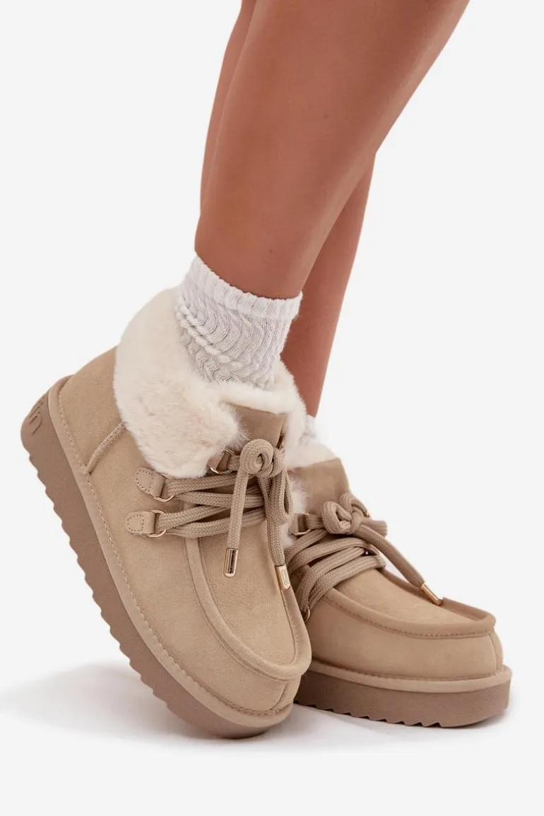 Śniegowce Damskie Z Naturalnego Zamszu D.Franklin DFSH375006 Jasnobeżowe