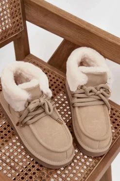 Śniegowce Damskie Z Naturalnego Zamszu D.Franklin DFSH375006 Jasnobeżowe