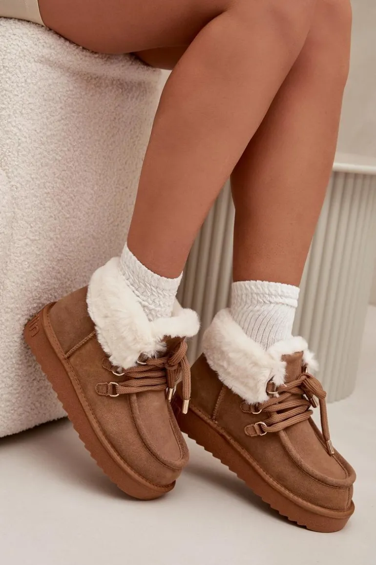 Śniegowce Damskie Z Naturalnego Zamszu D.Franklin DFSH375006 Camel