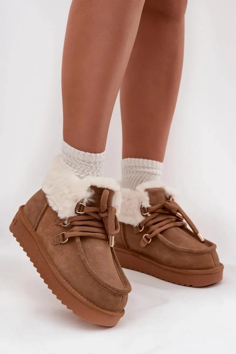 Śniegowce Damskie Z Naturalnego Zamszu D.Franklin DFSH375006 Camel