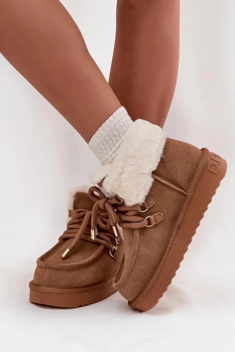 Śniegowce Damskie Z Naturalnego Zamszu D.Franklin DFSH375006 Camel