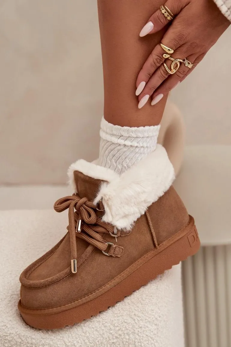 Śniegowce Damskie Z Naturalnego Zamszu D.Franklin DFSH375006 Camel