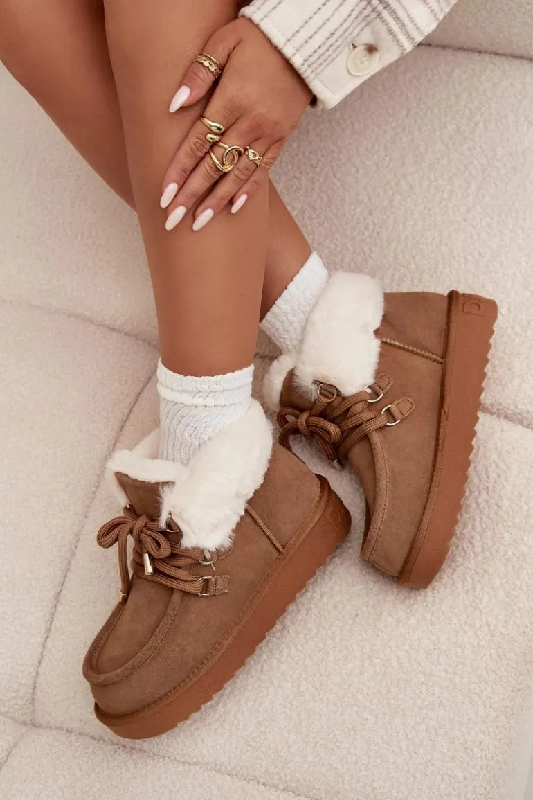 Śniegowce Damskie Z Naturalnego Zamszu D.Franklin DFSH375006 Camel