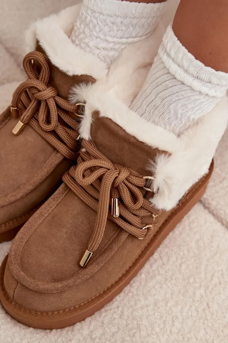 Śniegowce Damskie Z Naturalnego Zamszu D.Franklin DFSH375006 Camel